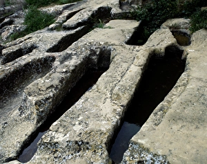 Anthropomorphic tombs, Necropolis, Uncastillo, Province of Saragossa, Aragon, Spain, (2001). Creator: Unknown
