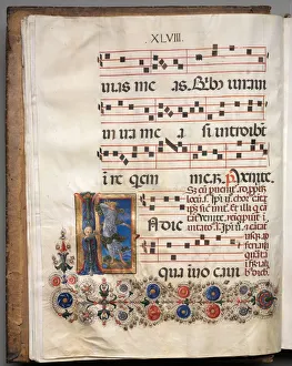 And Gold On Parchment Prints: Antiphonary: Initial, angel, c