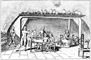 Antoine Laurent Lavoisier, 18th century French chemist, investigating respiration