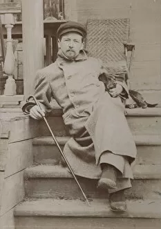 State Central Literary Museum Gallery: Anton Chekhov (1860-1904) with dog Hina. Melikhovo, 1897