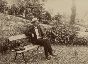 State Central Literary Museum Prints: Anton Chekhov (1860-1904) in his garden in Yalta, 1902. Creator: Anonymous