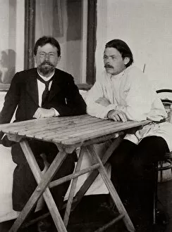 Chekhov Gallery: Anton Chekhov and Maxim Gorky, Russian authors, 1900. Artist: Leonid Sredin