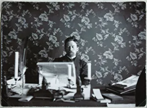 Chekhov Gallery: Anton Chekhov in his study in Yalta, 1895-1900. Artist: Anonymous
