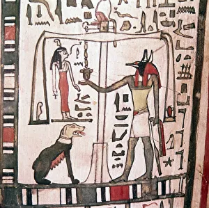 Anubis Collection: Anubis weighing the heart, detail from Sarcophagus of Pensenhor, c900 BC
