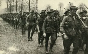 Mumby Frank Arthur Collection: ANZAC soldiers marching to the front, France, First World War, c1916, (c1920). Creator: Unknown