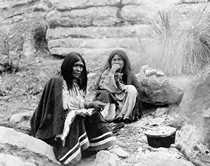 Apache Prints: Two Apache Indian women at campfire