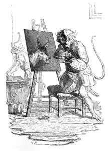 Ridiculous Prints: An Ape painting an Ass, 1753. Artist: George Bickham