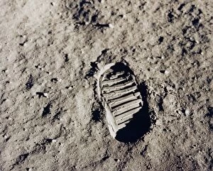 Buzz Aldrin Gallery: Apollo 11 bootprint on the Moon, July 1969. Creator: NASA