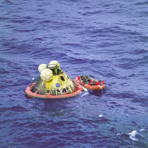 Astronauts Gallery: Apollo 11 Crew in Raft before Recovery, 1969. Creator: NASA