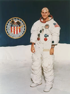 Apollo 16 astronaut Thomas Mattingly in spacesuit, 1971