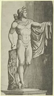 The Apollo Belvedere from the Vatican his left hand resting on the tree trunk aroun... ca. 1510-27