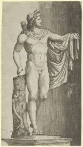 Muscular Prints: The Apollo Belvedere from the Vatican his left hand resting on the tree trunk aroun
