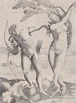 Apollo Prints: Apollo and Daphne, dated 1518. Creator: Agostino Veneziano