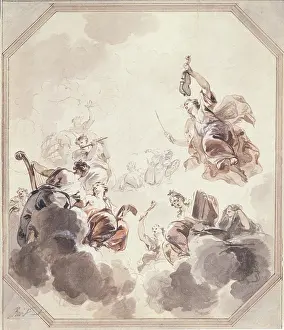 Muse Prints: Apollo Enthroned with Minerva and the Muses, 1730. Creator: Jacob de Wit