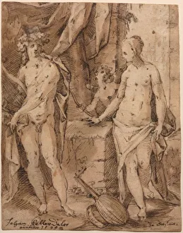 Apollo with Erato and Cupid, 1595. Creator: Johann Kellerthaler (German, c 1560 / 2-1611)