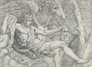 Giulio Gallery: Apollo holding pipes in his right hand accompanied by Pegasus, 1556-60