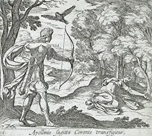 Sun God Prints: Apollo Killing Coronis, published 1606. Creators: Antonio Tempesta, Wilhelm Janson