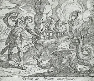 Sun God Prints: Apollo Killing Python, published 1606. Creators: Antonio Tempesta, Wilhelm Janson