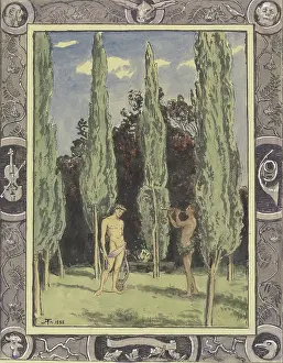 Coal Prints: Apollo and Marsyas, 1888. Creator: Hans Thoma
