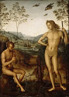 Apollon Prints: Apollo and Marsyas (Apollo and Daphnis), c. 1497. Creator: Perugino (ca. 1450-1523)
