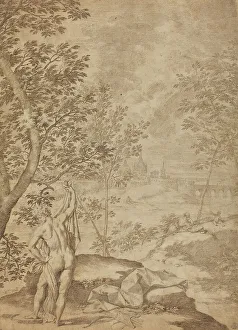 Laid Down Prints: Apollo Standing in a River Landscape, 1720/1730. Creator: Donato Creti