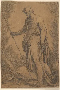 Andrea Schiavone Prints: An apostle holding a staff facing left, ca. 1540-60. Creator: Andrea Schiavone