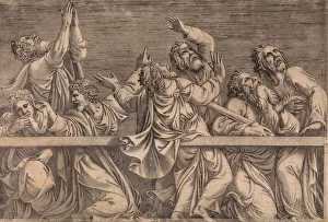 The Apostles Looking at Christ and the Virgin in a Glory of Angels (bottom left plate), 1546. Creator: Leon Davent