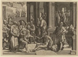 Paralysed Prints: Apostles Peter and John Healing the Paralytic, 1553. Creator: Lambert Suavius