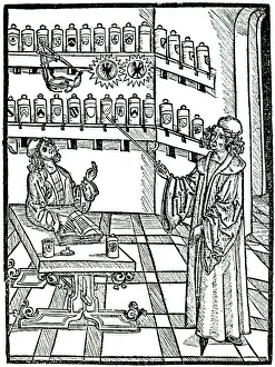 Medicinal Gallery: The apothecarys shop, Strasbourg, 1483. Artist: Johannis De Cuba