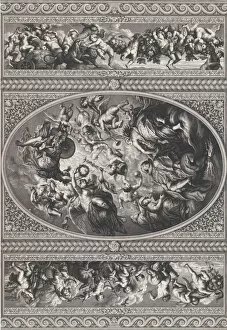 Cherubim Collection: The apotheosis of James I in an oval at center, friezes with putti