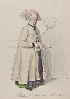 Communion Prints: Apparel - Communion dress in winter. (c1860s). Creator: Vilhelm Wallander