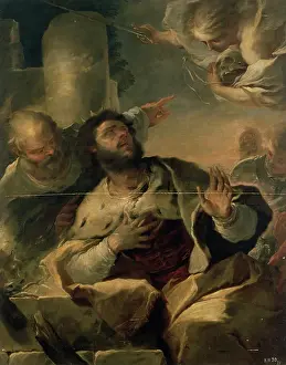 David Prints: Appearance of the Angel to King David, 1694. Creator: Luca Giordano