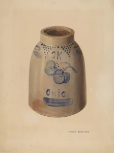Boehmer Fritz Prints: Apple Butter Crock, c. 1939. Creator: Fritz Boehmer