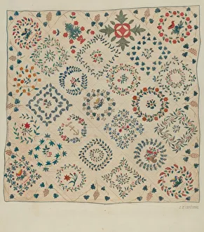 Stitching Prints: Applique Coverlet, c. 1936. Creator: Jules Lefevere