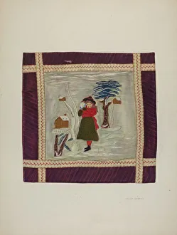 Applique Coverlet (Detail), 1941. Creator: Adolph Opstad