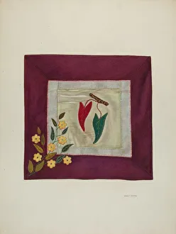Applique Coverlet (Detail), 1941. Creator: Adolph Opstad