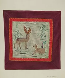 Stag Gallery: Applique Coverlet (Detail), c. 1941. Creator: Adolph Opstad