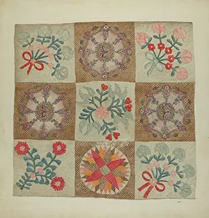 Applique Prints: Applique and Patchwork Quilt, c. 1939. Creator: A. Zimet