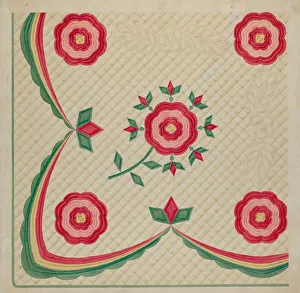 Stitching Prints: Applique Quilt, c. 1936. Creator: Dorothy Posten
