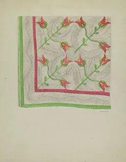 Quilting Prints: Applique Quilt, c. 1936. Creator: Madeline Arnold