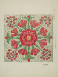 Ruth Buker Prints: Applique Quilt, c. 1940. Creator: Ruth Buker