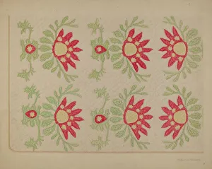 Mowery Prints: Applique Quilt - King Davids Crown, c. 1938. Creator: Elbert S. Mowery