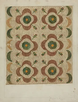 Applique and Quilted Coverlet, 1935/1942. Creator: Manuel G. Runyan Applique and Quilted Coverlet, 1935/1942. Creator: Manuel G. Runyan