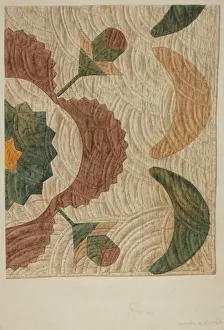 Applique and Quilted Coverlet, c. 1938. Creator: Manuel G. Runyan Applique and Quilted Coverlet, c. 1938. Creator: Manuel G. Runyan