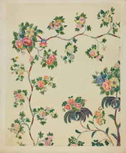 Rosaceae Prints: Appliqued Coverlet - Tree Design, c. 1936. Creator: Ernest A Towers Jr