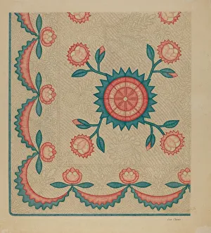 Cronk Lon Prints: Appliqued Quilt, 1935 / 1942. Creator: Lon Cronk