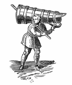 Braun Gallery: An apprentice, carrying a wooden vessel as tall as himself, on his way to fetch water, 1572