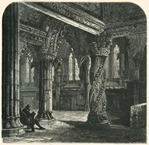 Midlothian Prints: The Apprentice Pillar in Roslin Chapel, c1870