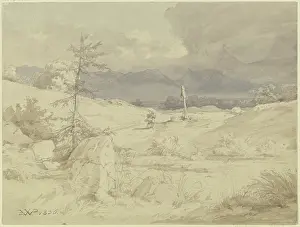 Stormy Prints: Approaching storm over a landscape with a wayside cross