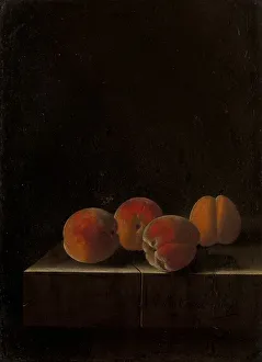Ripe Prints: Four Apricots on a Stone Plinth, 1698. Creator: Adriaen Coorte